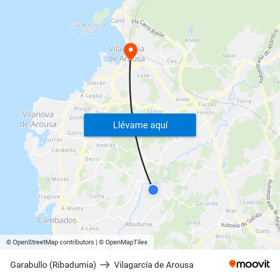 Garabullo (Ribadumia) to Vilagarcía de Arousa map
