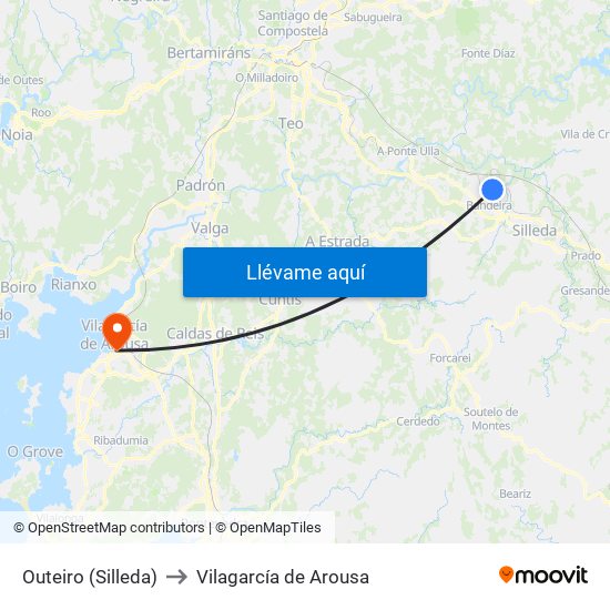 Outeiro (Silleda) to Vilagarcía de Arousa map