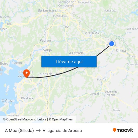 A Moa (Silleda) to Vilagarcía de Arousa map