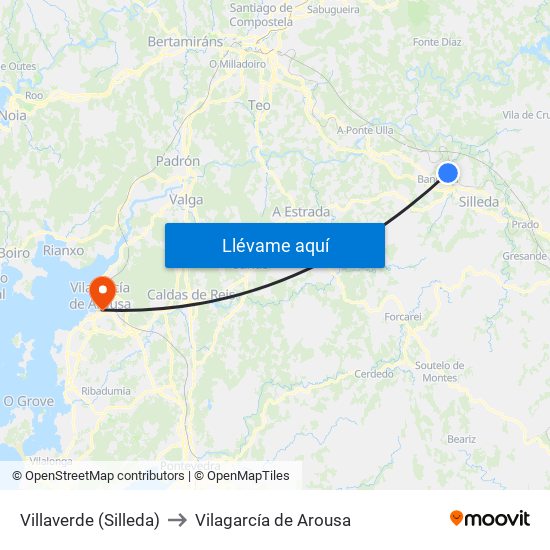 Villaverde (Silleda) to Vilagarcía de Arousa map