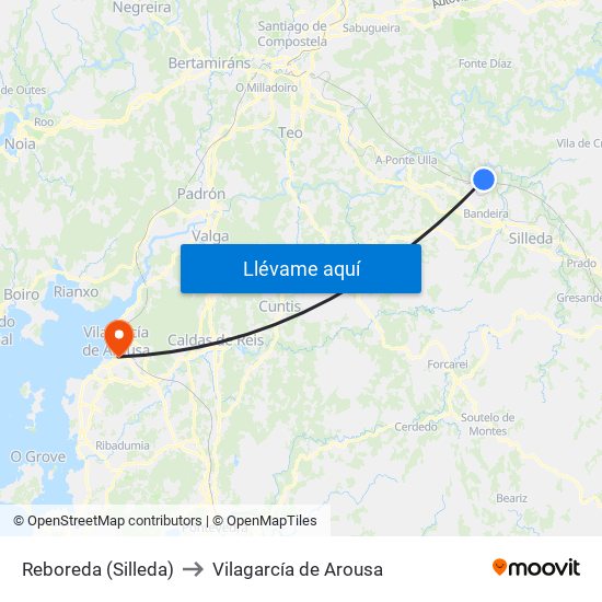 Reboreda (Silleda) to Vilagarcía de Arousa map