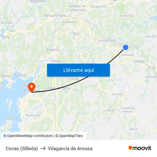 Covas (Silleda) to Vilagarcía de Arousa map