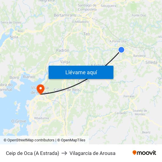 Ceip de Oca (A Estrada) to Vilagarcía de Arousa map