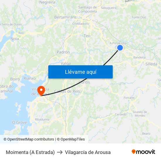 Moimenta (A Estrada) to Vilagarcía de Arousa map