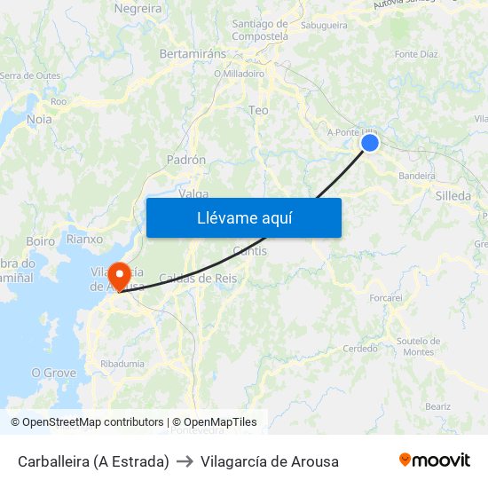 Carballeira (A Estrada) to Vilagarcía de Arousa map