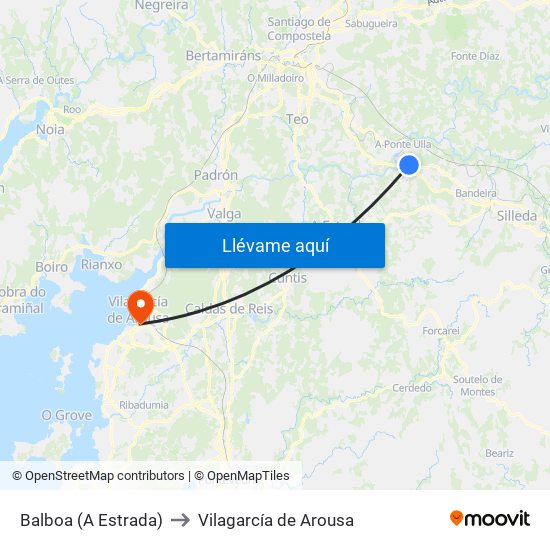 Balboa (A Estrada) to Vilagarcía de Arousa map