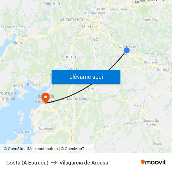 Costa (A Estrada) to Vilagarcía de Arousa map