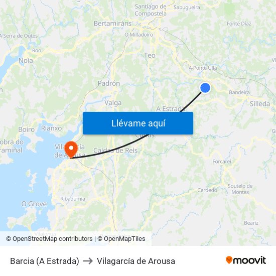 Barcia (A Estrada) to Vilagarcía de Arousa map