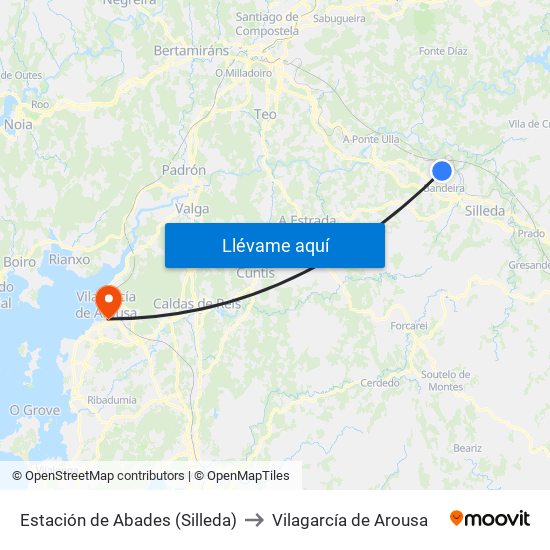 Estación de Abades (Silleda) to Vilagarcía de Arousa map