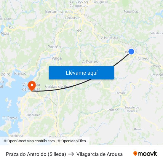 Praza do Antroido (Silleda) to Vilagarcía de Arousa map