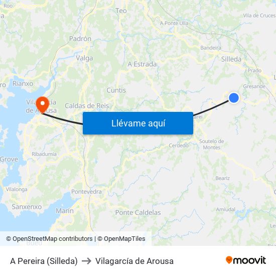 A Pereira (Silleda) to Vilagarcía de Arousa map