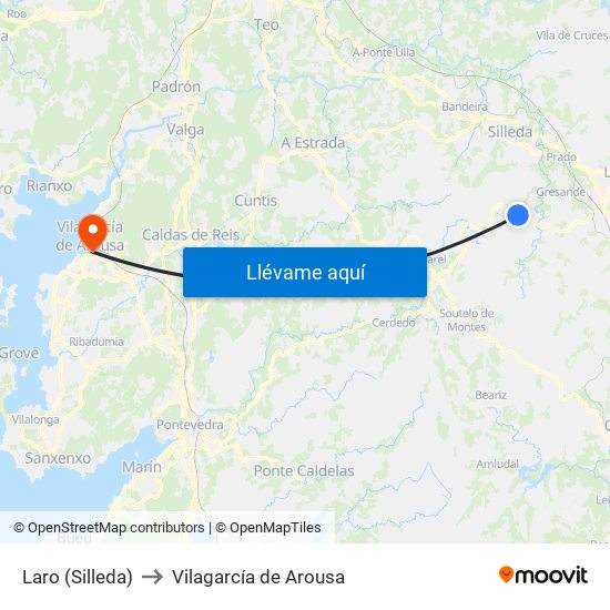 Laro (Silleda) to Vilagarcía de Arousa map