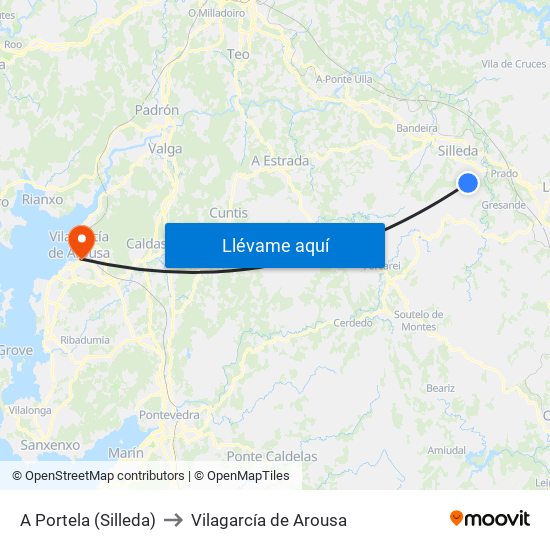 A Portela (Silleda) to Vilagarcía de Arousa map