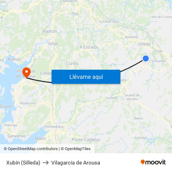 Xubín (Silleda) to Vilagarcía de Arousa map