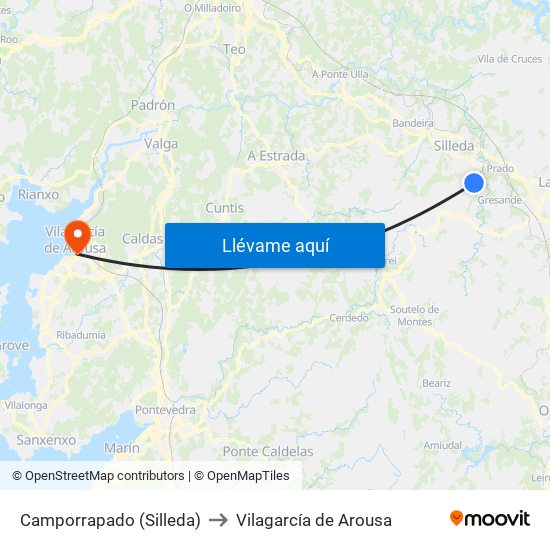 Camporrapado (Silleda) to Vilagarcía de Arousa map