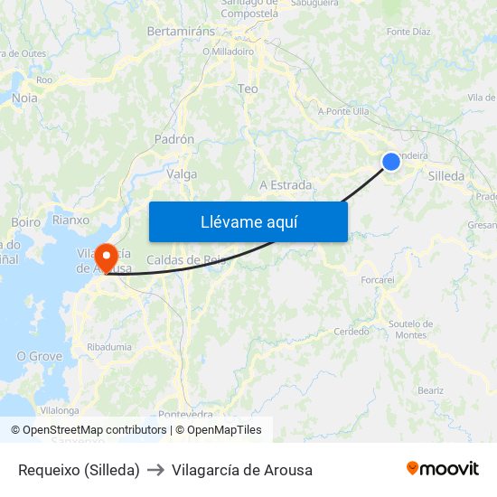 Requeixo (Silleda) to Vilagarcía de Arousa map