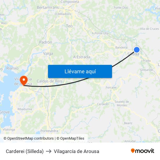 Carderei (Silleda) to Vilagarcía de Arousa map