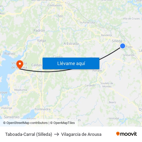 Taboada-Carral (Silleda) to Vilagarcía de Arousa map