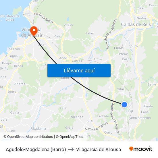 Agudelo-Magdalena (Barro) to Vilagarcía de Arousa map