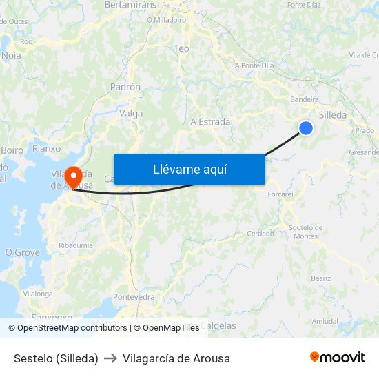 Sestelo (Silleda) to Vilagarcía de Arousa map