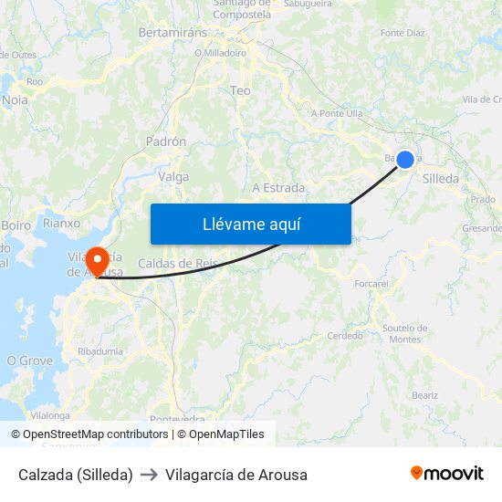 Calzada (Silleda) to Vilagarcía de Arousa map