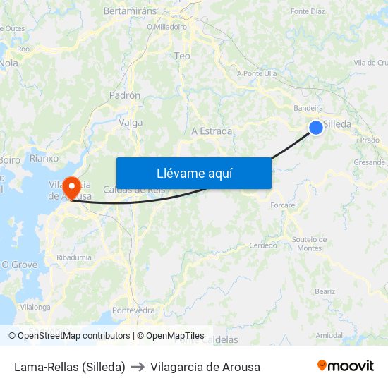 Lama-Rellas (Silleda) to Vilagarcía de Arousa map