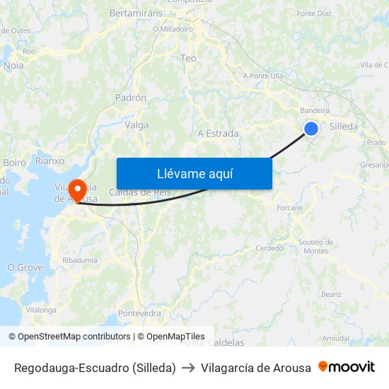 Regodauga-Escuadro (Silleda) to Vilagarcía de Arousa map
