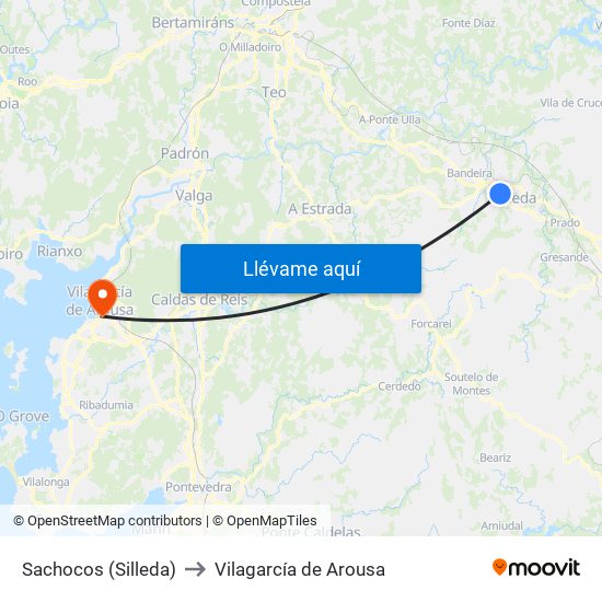 Sachocos (Silleda) to Vilagarcía de Arousa map