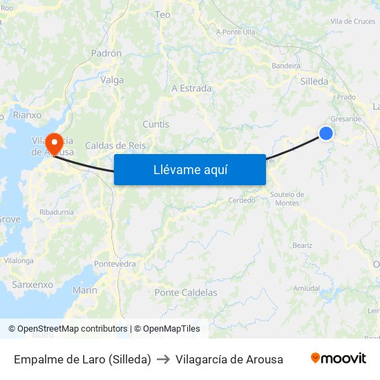 Empalme de Laro (Silleda) to Vilagarcía de Arousa map