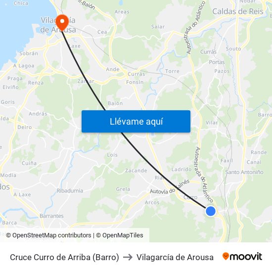Cruce Curro de Arriba (Barro) to Vilagarcía de Arousa map