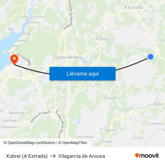 Xubrei (A Estrada) to Vilagarcía de Arousa map