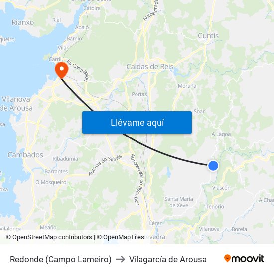 Redonde (Campo Lameiro) to Vilagarcía de Arousa map