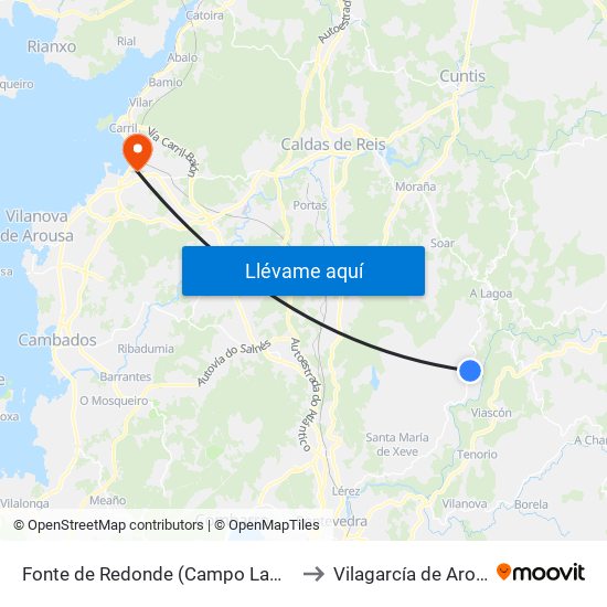 Fonte de Redonde (Campo Lameiro) to Vilagarcía de Arousa map