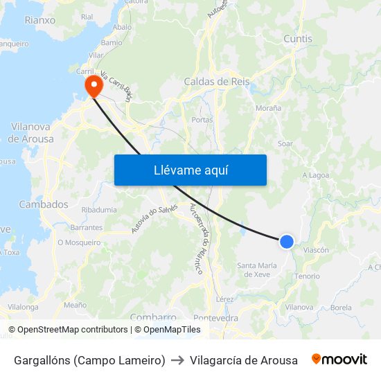 Gargallóns (Campo Lameiro) to Vilagarcía de Arousa map