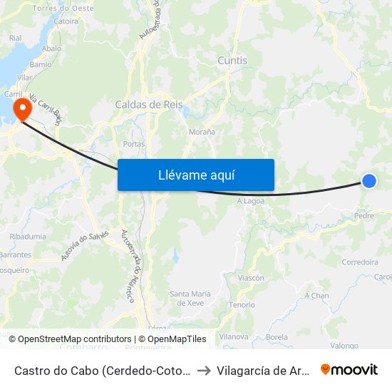 Castro do Cabo (Cerdedo-Cotobade) to Vilagarcía de Arousa map