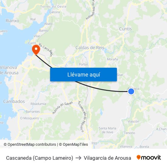 Cascaneda (Campo Lameiro) to Vilagarcía de Arousa map
