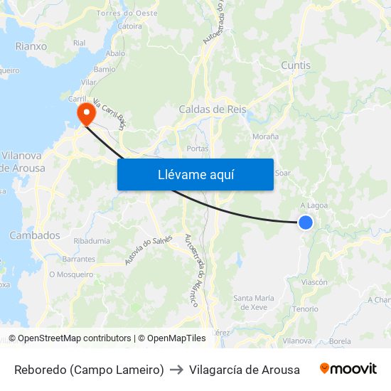 Reboredo (Campo Lameiro) to Vilagarcía de Arousa map