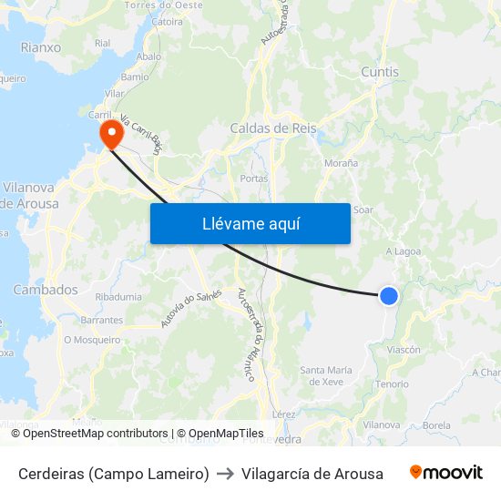 Cerdeiras (Campo Lameiro) to Vilagarcía de Arousa map