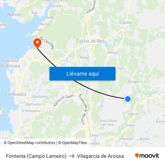 Fontenla (Campo Lameiro) to Vilagarcía de Arousa map
