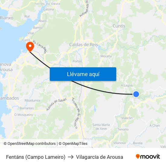 Fentáns (Campo Lameiro) to Vilagarcía de Arousa map