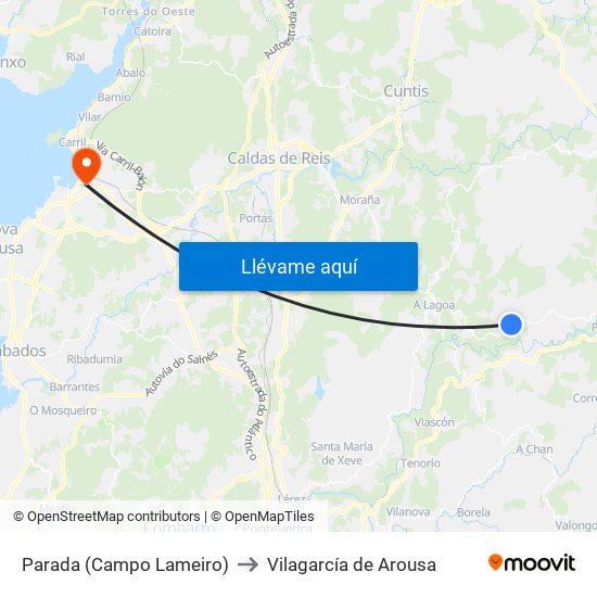 Parada (Campo Lameiro) to Vilagarcía de Arousa map