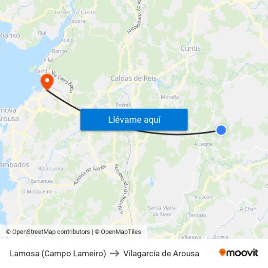 Lamosa (Campo Lameiro) to Vilagarcía de Arousa map