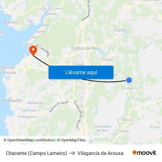 Chacente (Campo Lameiro) to Vilagarcía de Arousa map