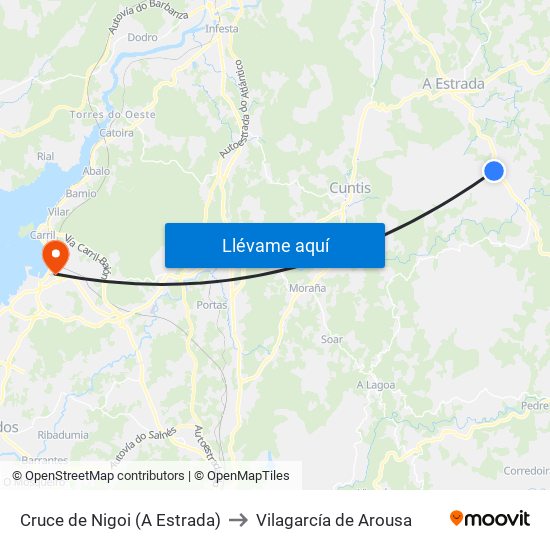 Cruce de Nigoi (A Estrada) to Vilagarcía de Arousa map