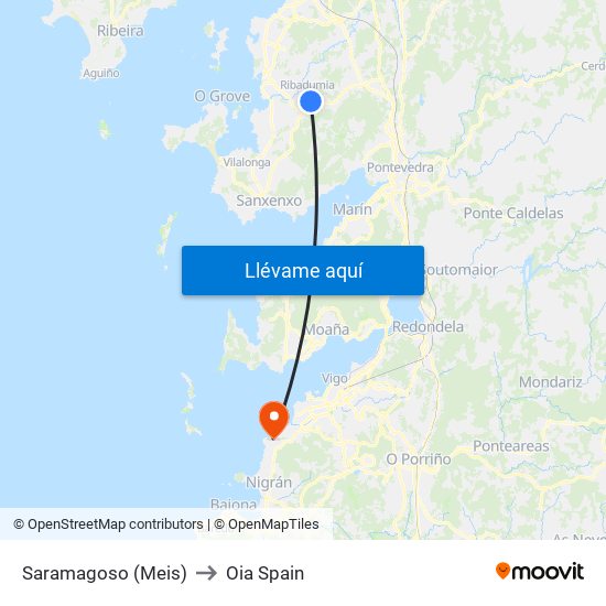 Saramagoso (Meis) to Oia Spain map