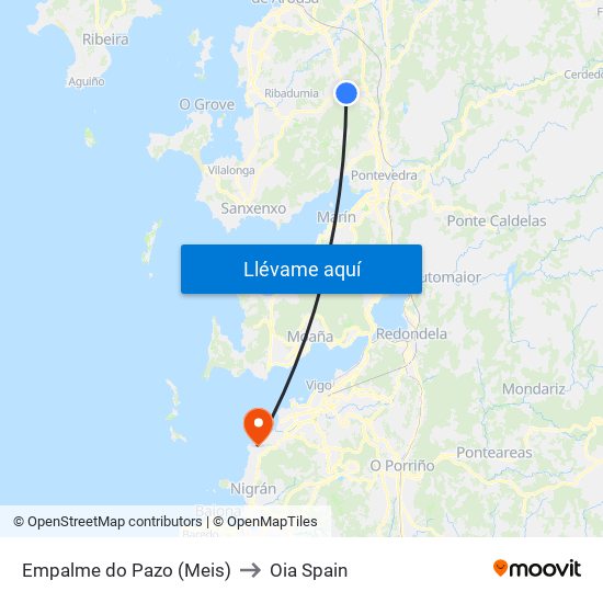 Empalme do Pazo (Meis) to Oia Spain map
