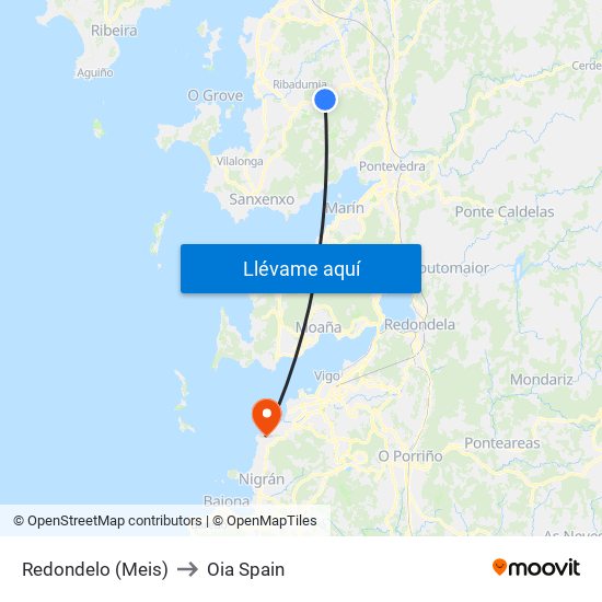 Redondelo (Meis) to Oia Spain map