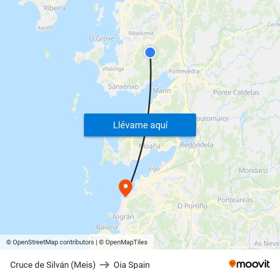 Cruce de Silván (Meis) to Oia Spain map