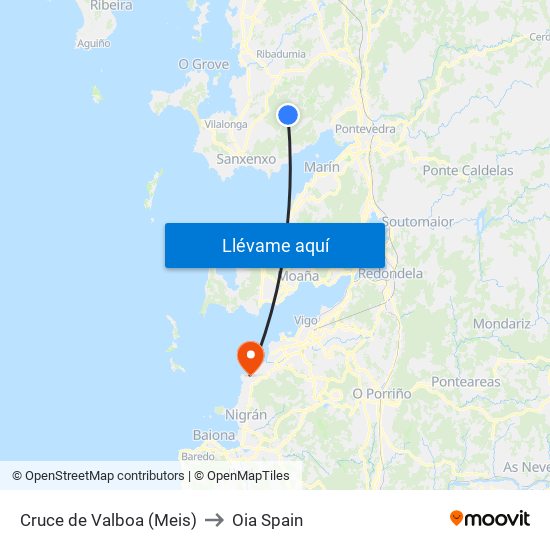 Cruce de Valboa (Meis) to Oia Spain map