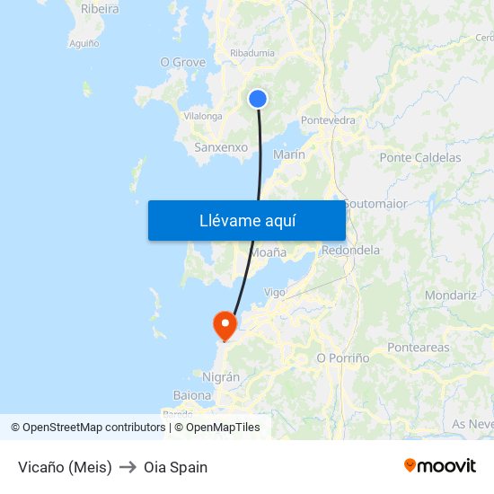 Vicaño (Meis) to Oia Spain map